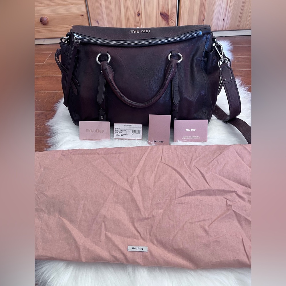 Miu Miu Brown Leather Tote Bag/ Crossbody Bag, Lambskin Leather - Picture 14 of 16